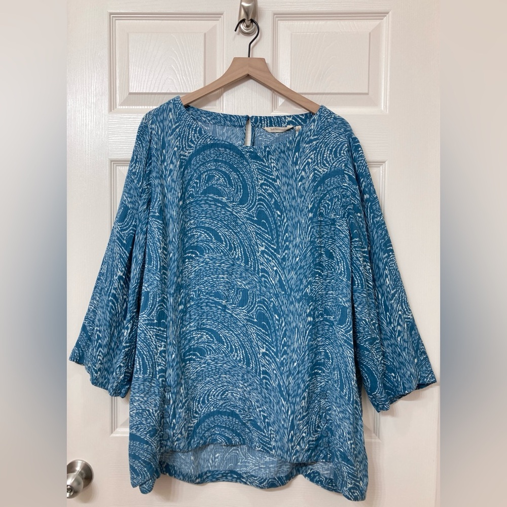 Soft Surroundings Women’s Blue Oceo Gauze Crinkle Tunic Top Size 2X Coastal Boho - Picture 9 of 9